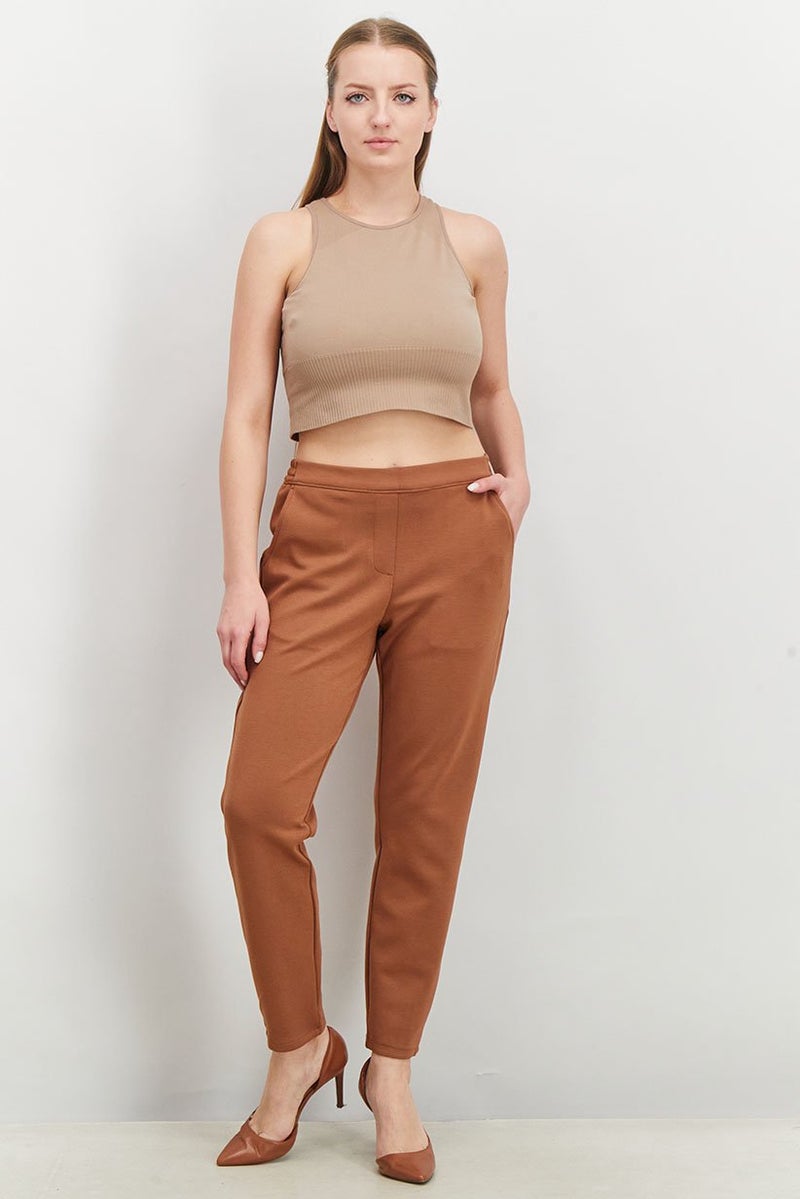 Tchibo Women Pull On Plain Pants, Brown - Image 2